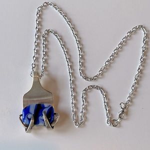Silver Fork Art Glass Necklace